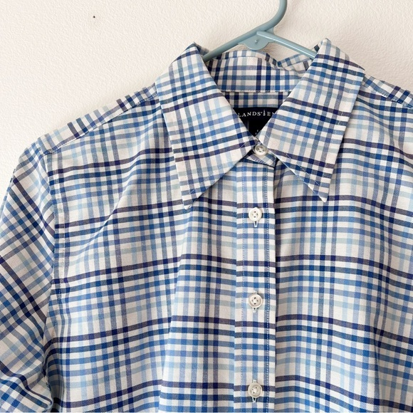 Lands End Womens blue plaid long sleeve button up shirt‎ S - Picture 1 of 4